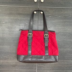 Talbots Red Quilted & PU Leather Tote